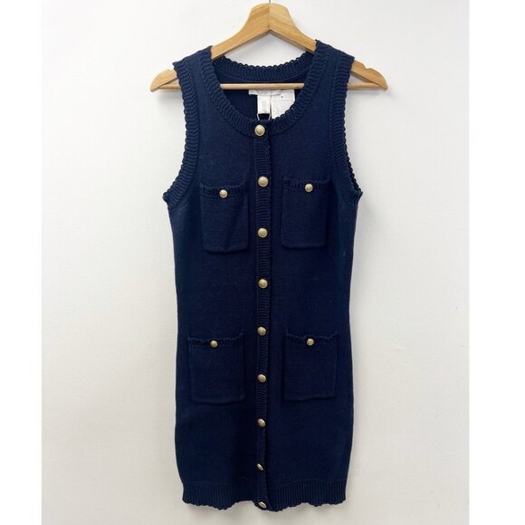 Caroline Constas New York Catalina Sleeveless Button Front Knit Dress Navy Blue - Picture 2 of 10